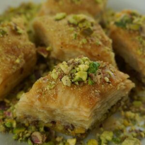 baklava with pistachios, oriental pastries, sweet pastries